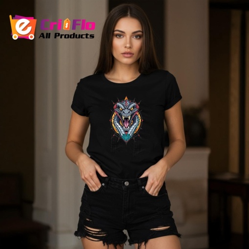 Tricou Sarpe Poligonal Veninos, Copii | Dama | Barbat, culoare negru