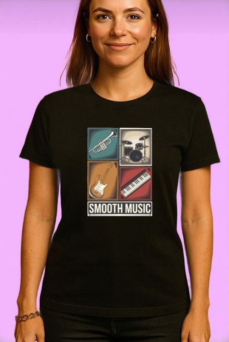 Tricou Smooth Music Instrumente Retro, Copii | Dama | Barbat, culoare negru