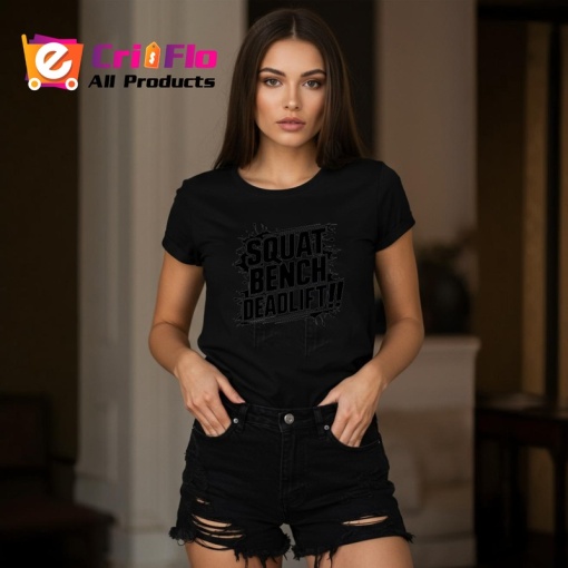 Tricou Squat Bench Deadlift Text Simplu, Copii | Dama | Barbat, culoare negru