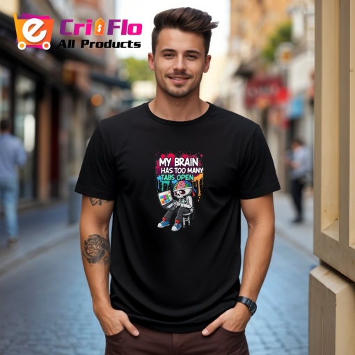 Tricou Too Many Tabs Open Laptop Geek, Copii | Dama | Barbat, culoare negru