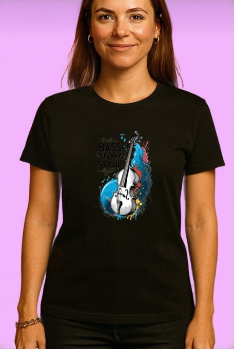 Tricou Bass In My Soul Violoncel, Copii | Dama | Barbat, culoare negru