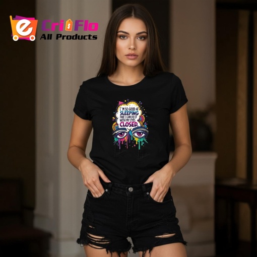 Tricou Good At Sleeping Eyes Closed, Copii | Dama | Barbat, culoare negru