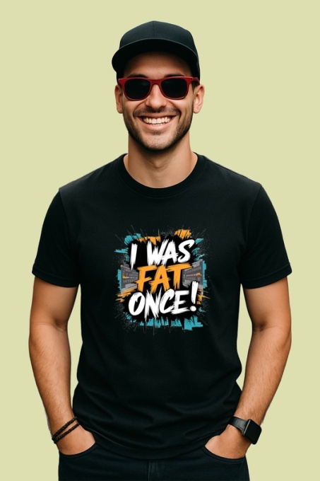 Tricou I Was Fat Once Text Motive Albastru, Copii | Dama | Barbat, culoare negru