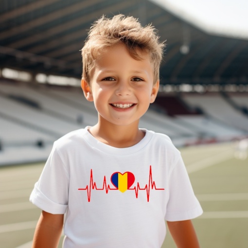 Tricou personalizat pentru copii Ritmul inimii, iubesc Romania