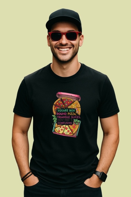 Tricou Pizza Confusing Shape Design, Copii | Dama | Barbat, culoare negru