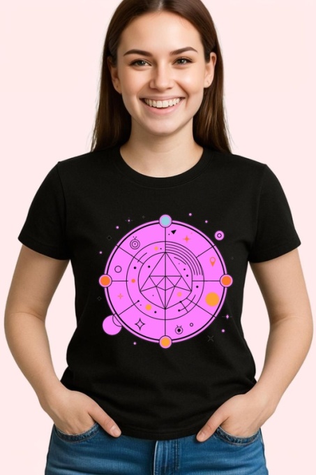 Tricou Simbol Geometric Roz Abstract Esoteric, Copii | Dama | Barbat, culoare negru