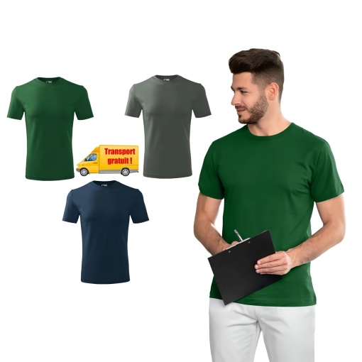 Trei tricouri din bumbac 100% tip regular clasic pentru barbati - gri ardezie, albastru marin, verde 132