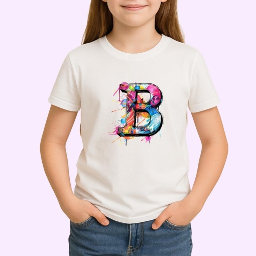 Tricou Alfabet Litera B cu graffiti, design exploziv, arta urbana, Alb, Unisex Dama si Barbat | Copii