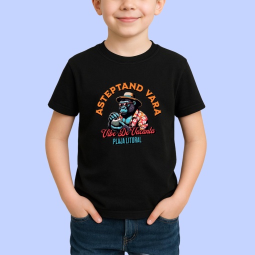 Tricou Asteptand Vara Vibe de Vacanta Negru, Waiting For Summer Negru, Copii | Dama | Barbat