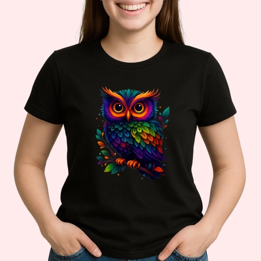 Tricou Bufnita stil curcubeu Negru, Copii | Dama | Barbat