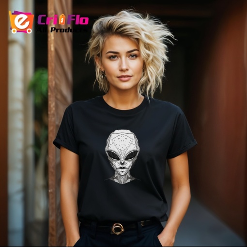 Tricou Extraterestru Alb Negru Ilustratie, Copii | Dama | Barbat, culoare negru