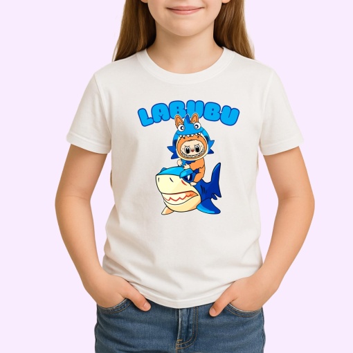 Tricou Labubu rechin albastru, Unisex Dama si Barbat | Copii