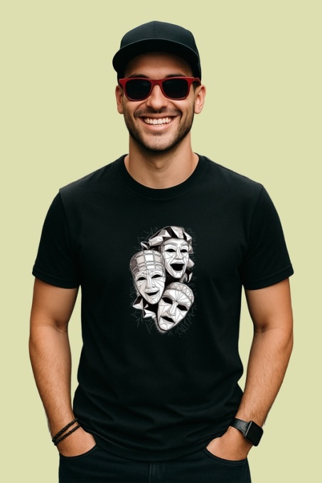 Tricou Masti Teatru Alb Negru Abstract, Copii | Dama | Barbat, culoare negru