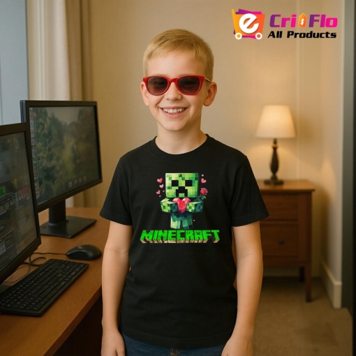 Tricou Minecraft Creeper Indragostit 2 Tricou Negru Copii | Dama | Barbat