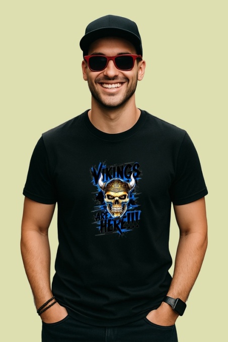Tricou Vikings Are Here Craniu, Copii | Dama | Barbat, culoare negru
