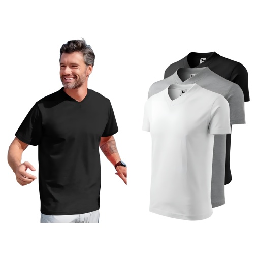 Set 3 tricouri bărbați guler V neck, multicolor, alb, negru, gri 102 V-NECK