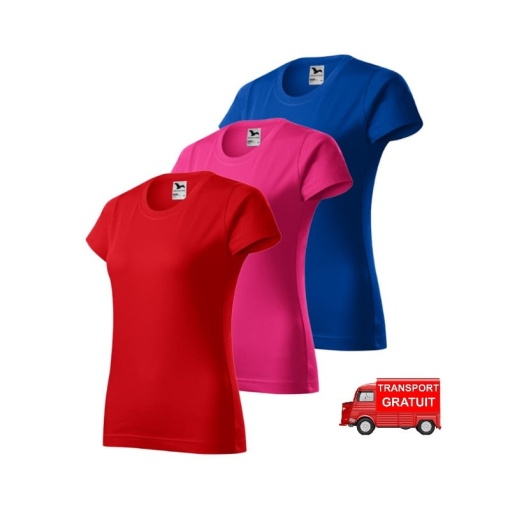 Set 3 tricouri clasice dama bumbac simple casual pentru femei, rosu, roz, albastru 134