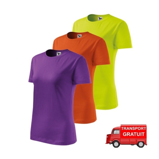 Set 3 tricouri dama simple bumbac 100%, casual clasic pentru femei multicolor, violet, portocaliu, lime 133