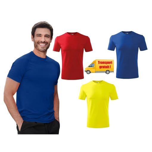 Trei tricouri din bumbac 100% tip clasic regular pentru barbati - Rosu, Galben, Albastru