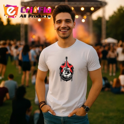 Tricou Chitara Neagra Cu Flacari, Copii | Dama | Barbat