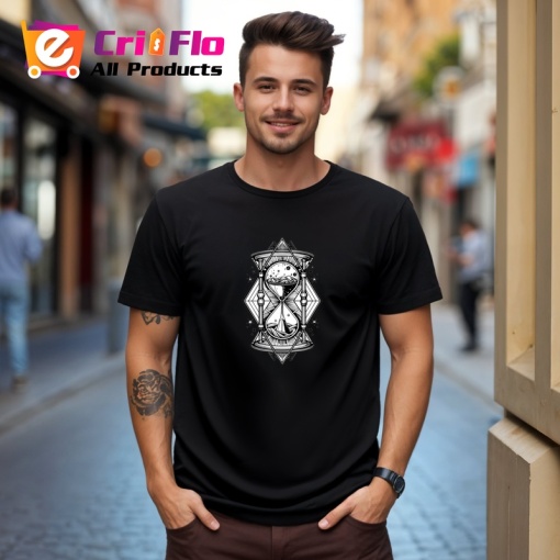 Tricou Clepsidra Alb Negru Timp Abstract, Copii | Dama | Barbat, culoare negru