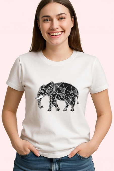 Tricou Elefant Negru Abstract Stil Cubic, Copii | Dama | Barbat