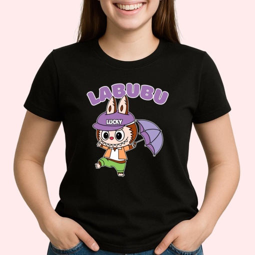 Tricou Labubu lucky umbrela, Unisex Dama si Barbat | Copii, Culoare Negru