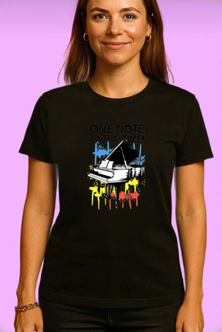 Tricou One Note At A Time Pian Picaturi, Copii | Dama | Barbat, culoare negru