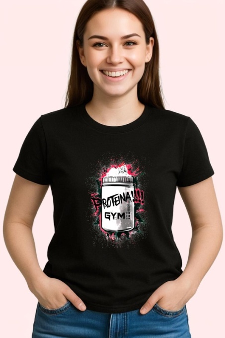 Tricou Protein Gym Borcan Supliment, Copii | Dama | Barbat, culoare negru