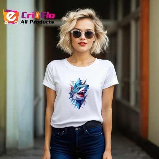 Tricou Rechin Albastru Design Agresiv, Copii | Dama | Barbat