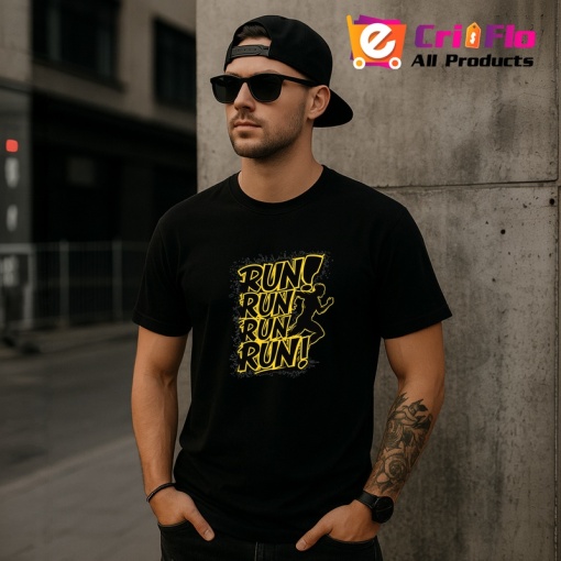 Tricou Run Run Run Run Silueta Galbena, Copii | Dama | Barbat, culoare negru