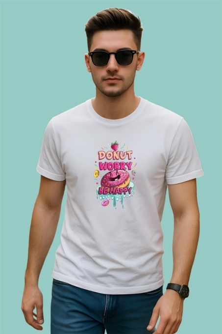 Tricou Donut Worry Be Happy Gogosi Roz, Copii | Dama | Barbat