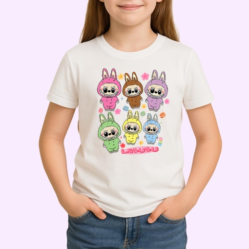 Tricou Labubu trio curcubeu, Unisex Dama si Barbat | Copii