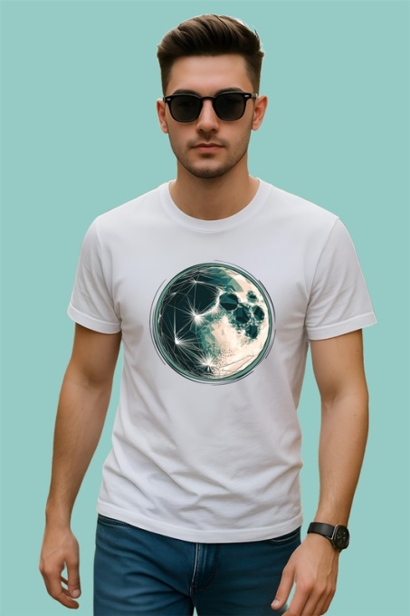 Tricou Luna Verde Abstract Poligonal, Copii | Dama | Barbat