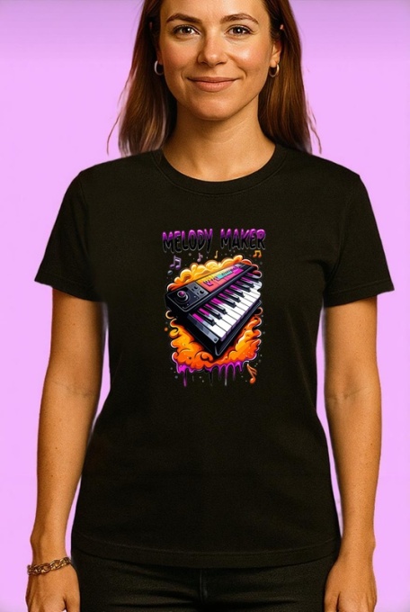 Tricou Melody Maker Pian Colorat, Copii | Dama | Barbat, culoare negru