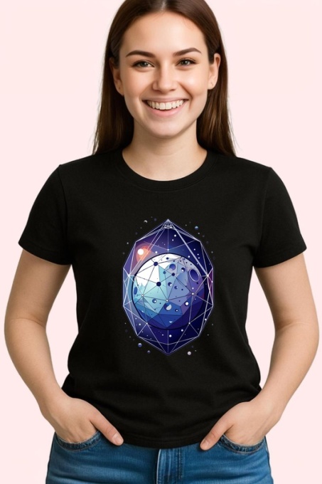Tricou Planeta Albastra Geometrie Univers, Copii | Dama | Barbat, culoare negru