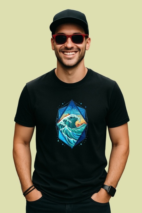 Tricou Val Ocean Albastru Geometric, Copii | Dama | Barbat, culoare negru