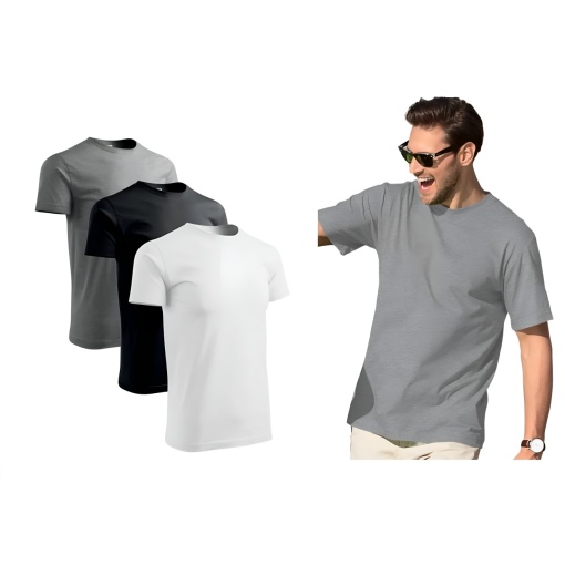 Set 3 tricouri simple, bumbac 100% Calitate clasic pentru barbati, alb, negru, gri 132