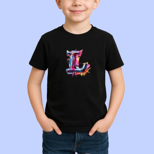 Tricou Alfabet Litera L cu graffiti, design exploziv, arta urbana, Negru, Unisex Dama si Barbat | Copii