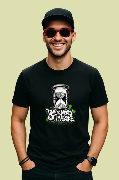 Tricou Time Is Money But Im Broke Clepsidra, Copii | Dama | Barbat, culoare negru
