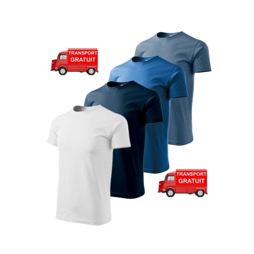 Set 4 tricouri clasice simple barbat din bumbac 100%, denim,albastru azuriu, albastru marin,alb -129