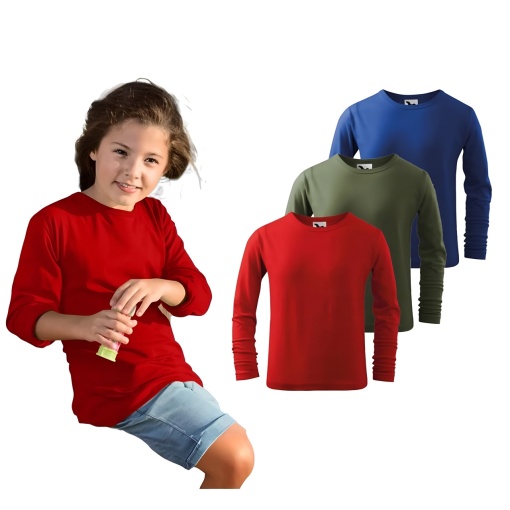Set tricouri pentru copii cu maneca lunga 121 - Rosu, Khaki, Albastru