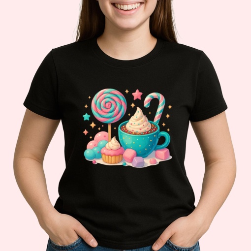 Tricou Cafea si bomboane Negru, Copii | Dama | Barbat