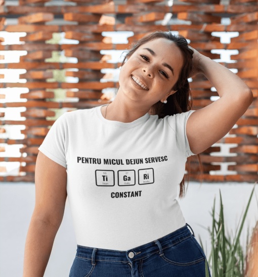 Tricou dama haios personalizat - Micul dejun - Ti Ga Ri - din bumbac, personalizat - Cadou