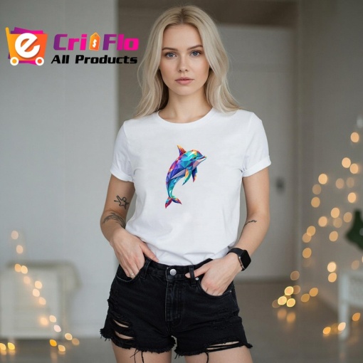Tricou Delfin Poligonal Colorat, Copii | Dama | Barbat