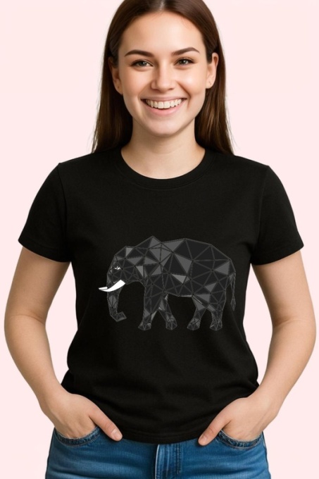 Tricou Elefant Negru Abstract Stil Cubic, Copii | Dama | Barbat, culoare negru