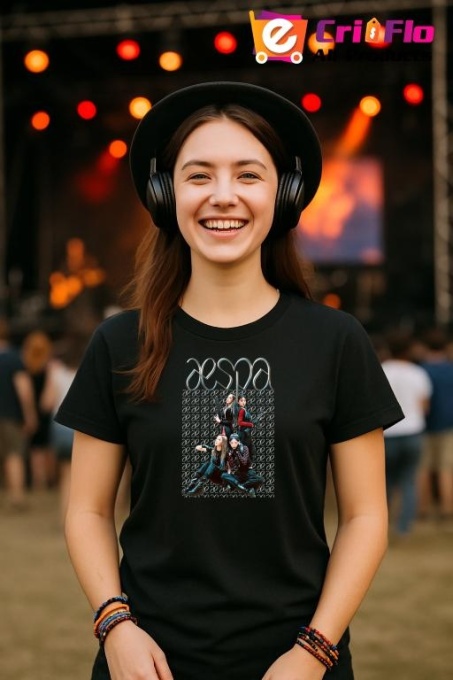 Tricou K-Pop cu AESPA, culoare negru din bumbac 100% Copii | Dama | Barbat