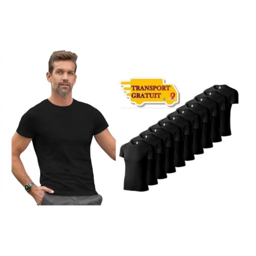 Set 10 tricouri negre simple bumbac 100%, clasic barbati, lejer la purtare Negru 132