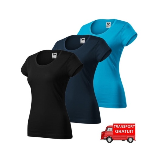 Set 3 tricouri simple pentru femei din bumbac 100%, Elegant casual cu decolteu dama negru, albastru marin, turcoaz 161