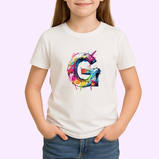 Tricou Alfabet Litera G cu graffiti, design exploziv, arta urbana, Alb, Unisex Dama si Barbat | Copii